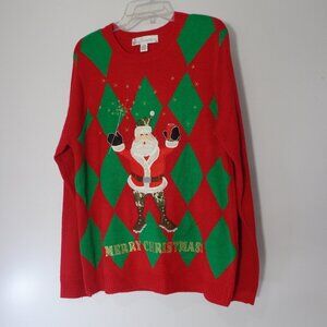 Jolly‎ Sweater Men's Merry Christmas Santa Ugly Christmas Red Sweater Size L
